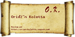 Orián Koletta névjegykártya