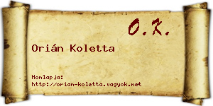 Orián Koletta névjegykártya